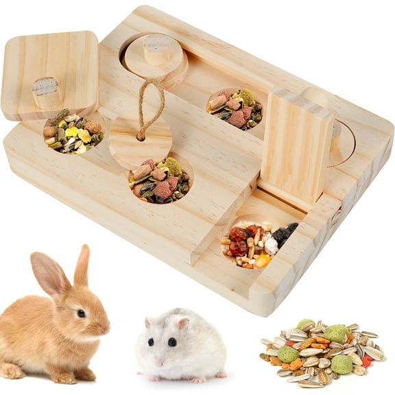 Guinea Pig Foraging Toys 6 In 1 Wooden Hamster Interactive Enrichment Toys Puzzle Treat Dispenser Toys Mental Stimulation Toy for Small Animals Hamsters Guinea Pigs Rabbits Chinchillas Gerbils