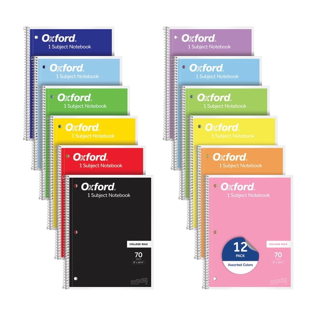 Cuaderno Oxford Spiral de 1 asignatura a rayas universitarias, 70 hojas x12