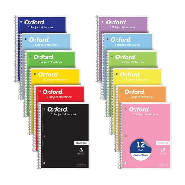 Cuaderno Oxford Spiral de 1 asignatura a rayas universitarias, 70 hojas x12
