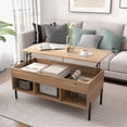 thumbnail image 1 of Costway Mesa de Centro con Tablero Elevable Mesa de Cóctel con Patas de Metal Natural 100 x 50 x 45 cm, 1 of 9