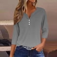 thumbnail image 2 of ibuvkizy Womens Tops Clearance,Shirts for Women,Women's Fashion Casual Solid T-shirt 3/4 Sleeves Buttons Blouse V-Neck Casual Tops,Plus Size Blouses Shirts,Summer Tops for Women 2024, 2 of 5