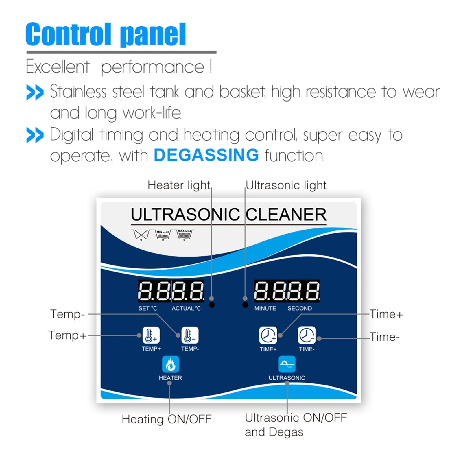 Portable Digital Ultrasonic Cleaner Bath 1.3L 120W With Heater For Jewelry Glasses Watches Jade Spark ,Strong Cleaning