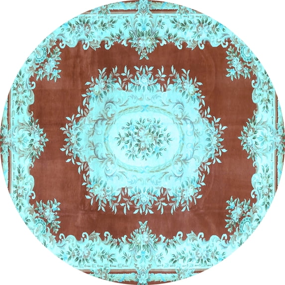 Ahgly Company Indoor Round Medallion Light Blue French Area Rugs, 5' Round