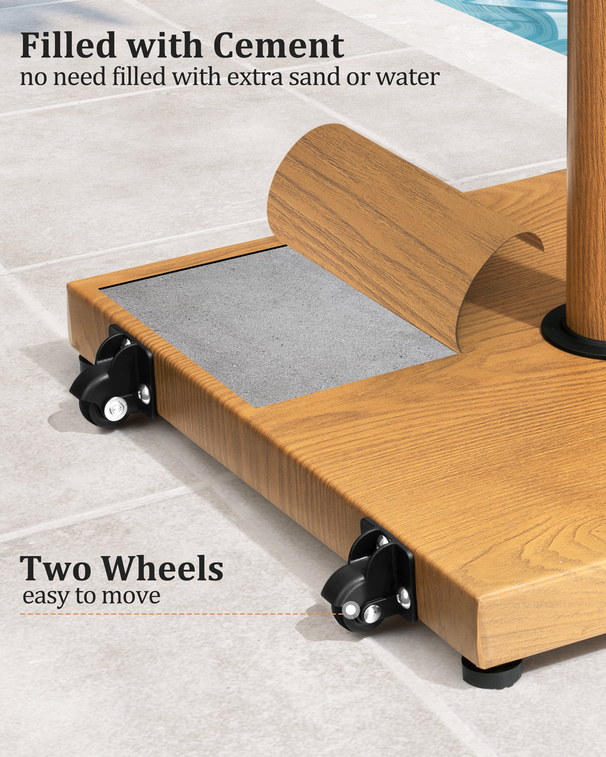 Pellebant 45 LBS Patio Umbrella Base with Wheels Heavy Duty Outdoor Patio Market Umbrella Stand, Brown