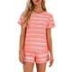 thumbnail image 1 of Conjuntos de pijama para mujer INSPIRE CHIC de 2 piezas, camiseta de manga corta y pantalones cortos, ropa de descanso y pijamas con bolsillos, M, rayas rosas, 1 of 6