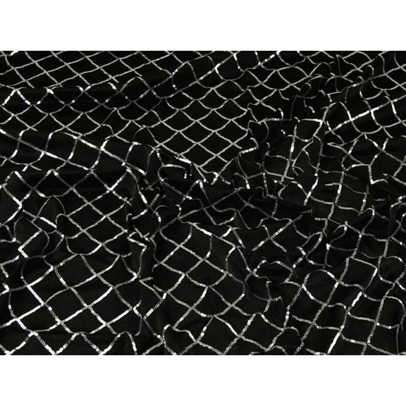Sequin Stretch Knit Fabric, Silver Check Geometric Print for Dressmaking, 52" Wide, By the Yard