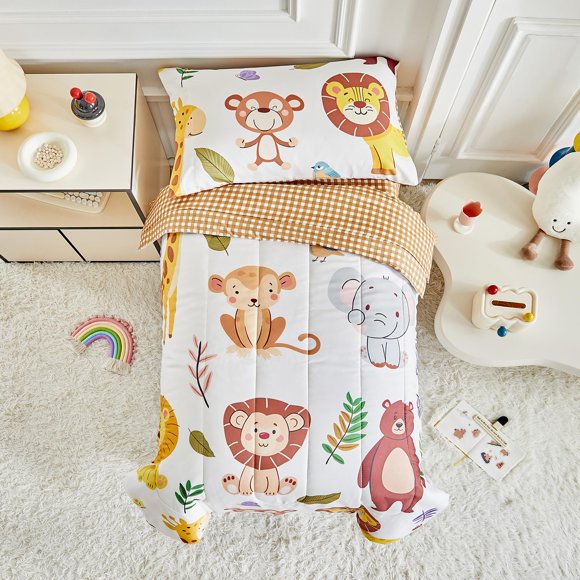 Set de ropa de cama para niños Joyreap 107x145 cm de microfibra con diseño de zoológico