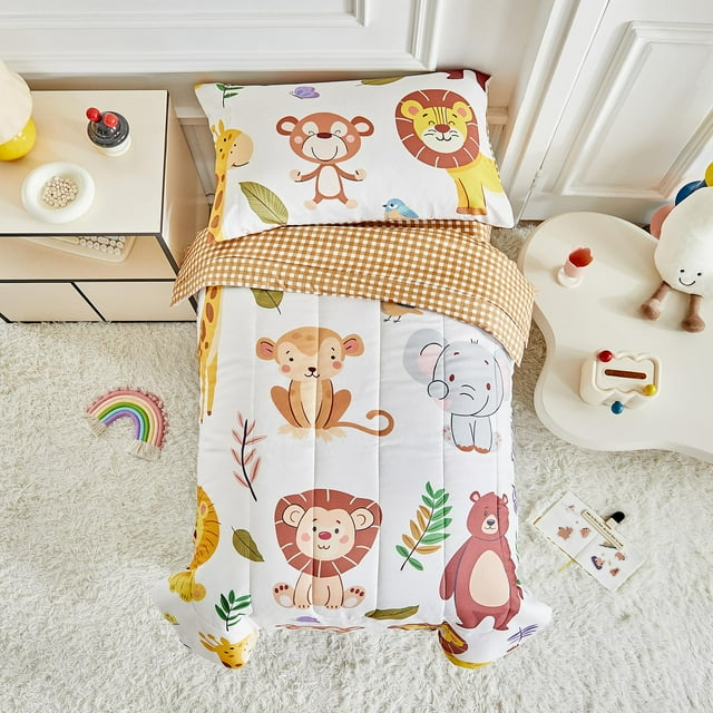 Set de ropa de cama para niños Joyreap 107x145 cm de microfibra con diseño de zoológico