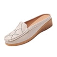 thumbnail image 2 of Miluxas Womens Leather Slip-On Lightweight Flat Mules Closed Comfortable Soft Non-Slip Backless Penny Shoes for Daily Walking Outdoor Beige 5.5(36), 2 of 7