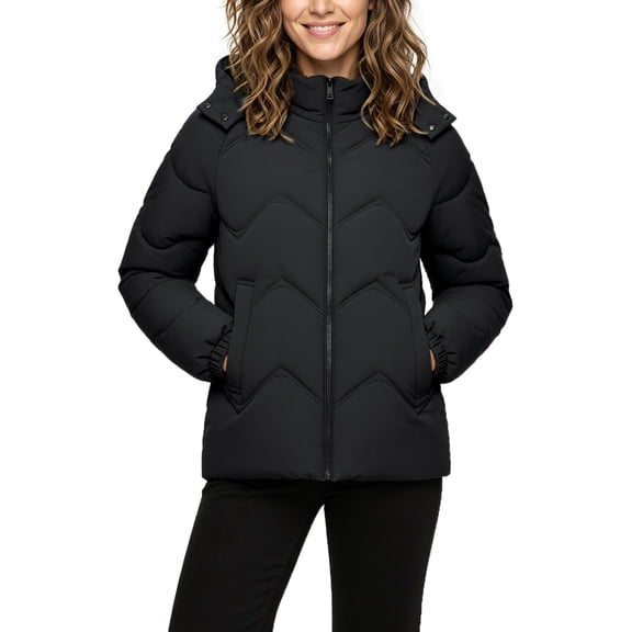 Wantdo Women's Windproof Zipper-up Jackets Waterproof Winter Coat Warm Windbreaker with Hood Black L