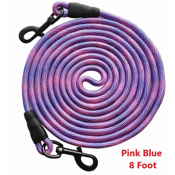 8ft 12ft 20ft 30ft 50ft 75ft Dog Tie-Out Long Tether Rope Leash, Outdoor Yard Leash- Large Medium Small Dogs Training, Playing, Camping, Backyard (Pink Blue, 8 Foot)