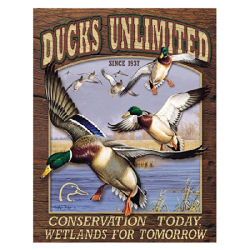 New Ducks Unlimited Round Tin 12" Sign Poster Wetlands Conservation Vintage Look 