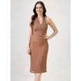 thumbnail image 5 of Globus Women Brown Georgette Self Design Halter Tie-Up Neck Smocked Midi Bodycon Party Dress, 5 of 5