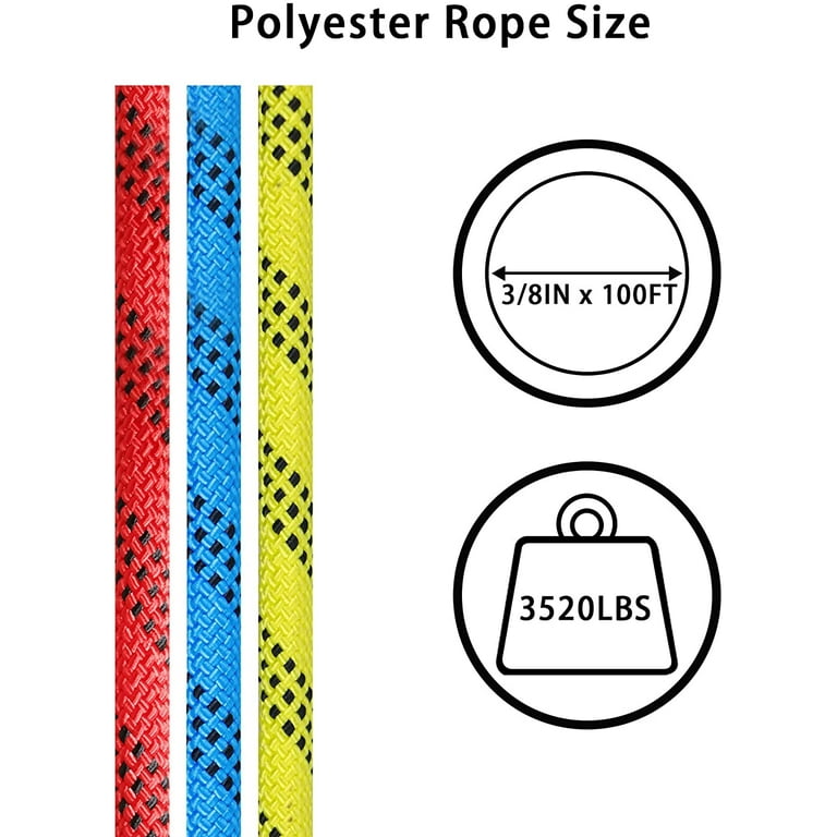 Labwork Strong Pulling Rope, High Strength Polyester Rope, 3/8IN x 100FT,  Arborist Bull Rope for Tree Working, Swing, Camping and Tent Guide Lines 