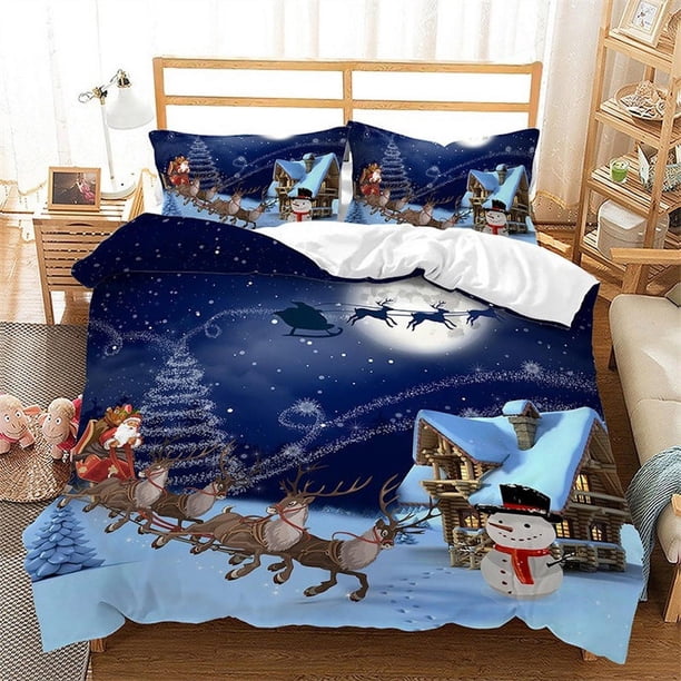 Santa Claus Reno Volador Ropa de Cama de Navidad, Funda de almohada Regalo de vacaciones Edredón