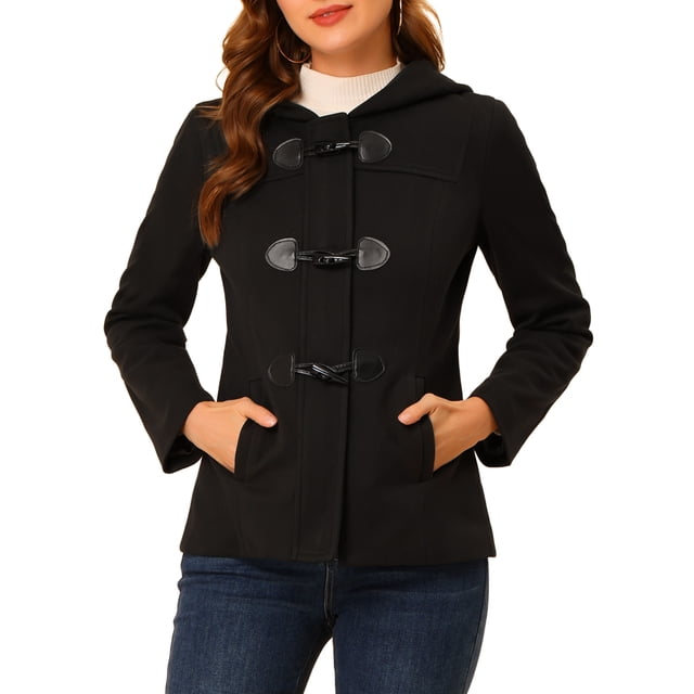 Abrigo Duffle con Cierre Frontal para Mujer Inspire Chic, Corto, con Capucha, Color Negro