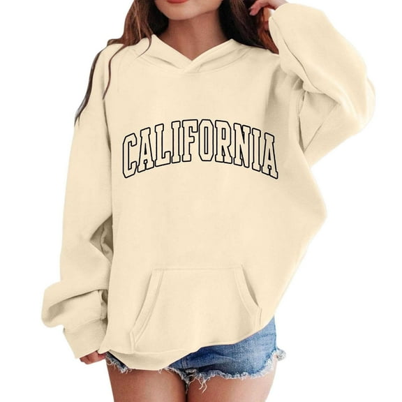 SGMVNU Girls Graphic Hoodies Trendy Oversized Sweatshirt Hooded Long Sleeve Fashion Fall Winter Hoodie Sweater Preppy Teen Girl Clothes Beige Size 5-6 Years