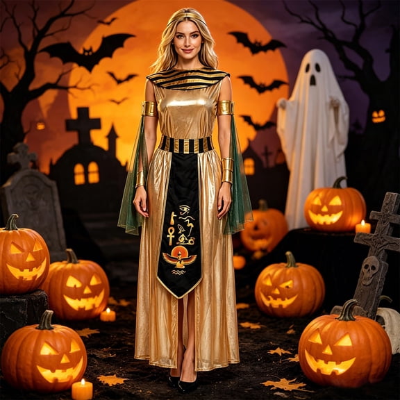 FASHOFT Women's Egyptian Pharaoh Halloween Cosplay Outfit Cleopatra Role Play Theme Party Stage Performance Masquerade Fancy Dress Up Halloween M