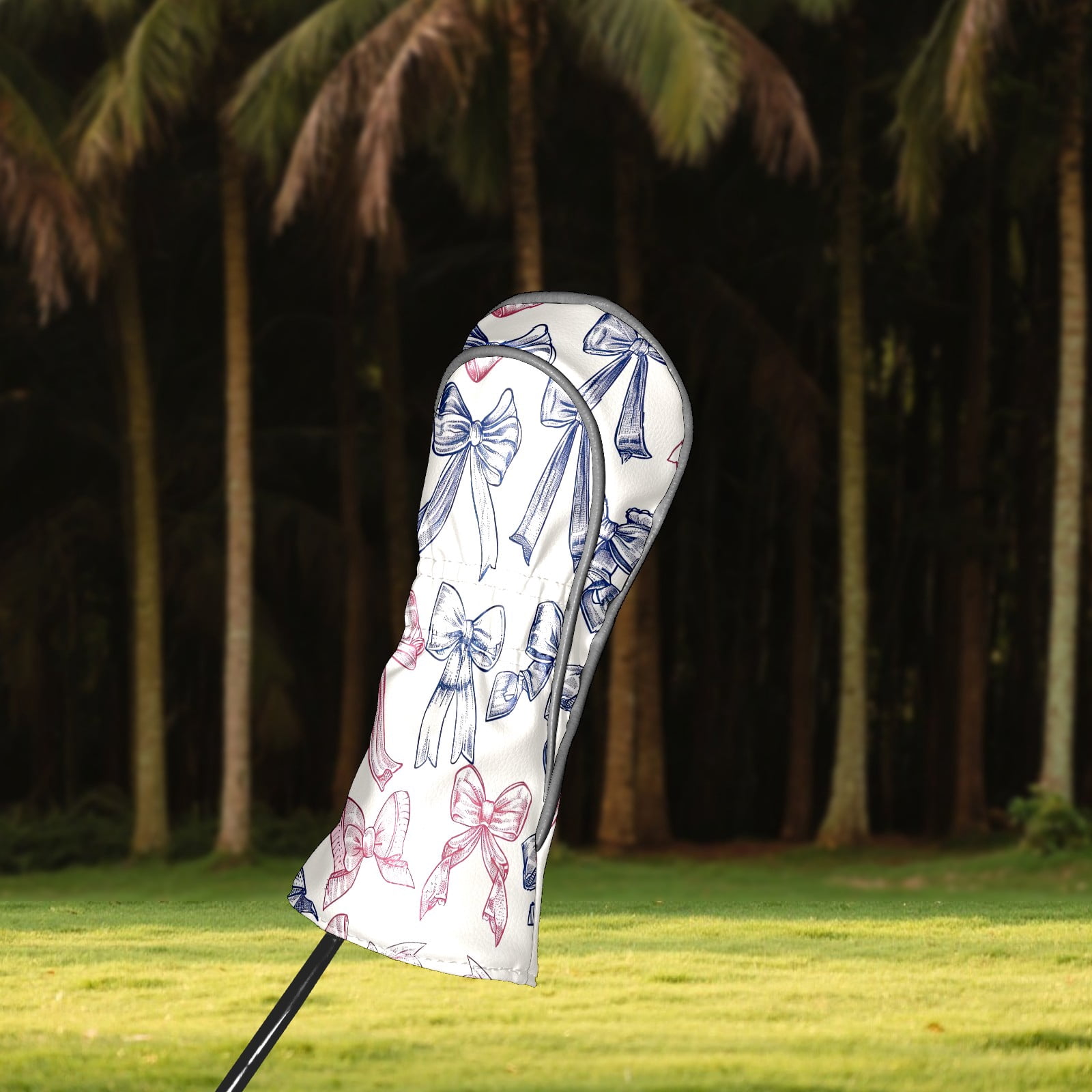Golf Club Covers PU Leather Waterproof Head Covers for Fairway Woods Hybrids Bow Pattern Unisex Fits Most Brands