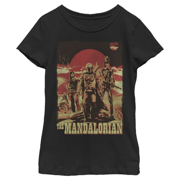 Girl's Star Wars: The Mandalorian Retro Red Poster Graphic Tee Black X Large