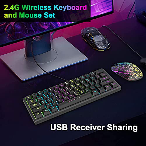 Bulk Natur Bank Wireless Gaming Keyboard and Mouse Combo,61 Key Rainbow Backlit Keyboard  with Rechargeable 4000mAh,Mechanical Feel,Ergonomic,Quiet,RGB Mute Mice and  Mousepad for PS4,Xbox One,Desktop,PC - Walmart.com