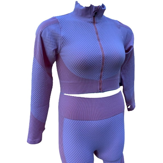 Yoga Outfit Seamless Full Zipper Long Sleeves Crop Tank Top Full Length Legging Workout Active Wear 2 piece set