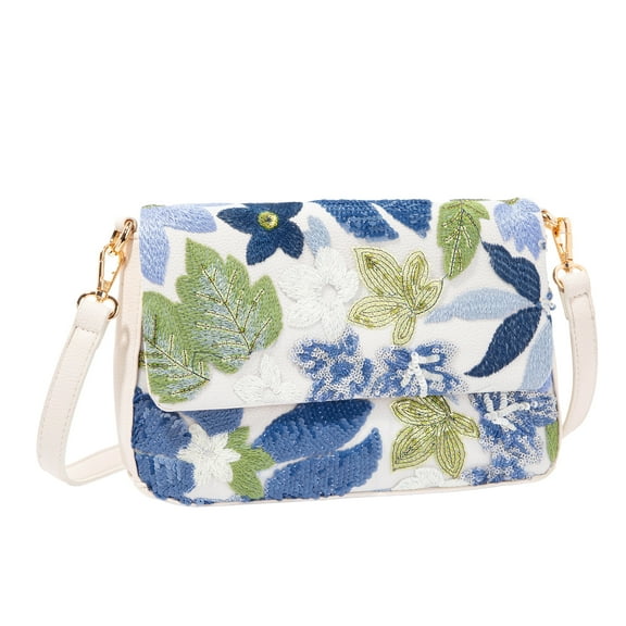 YIFEI Linen Sequin Embroidered Floral Shoulder Bag for Wedding Party