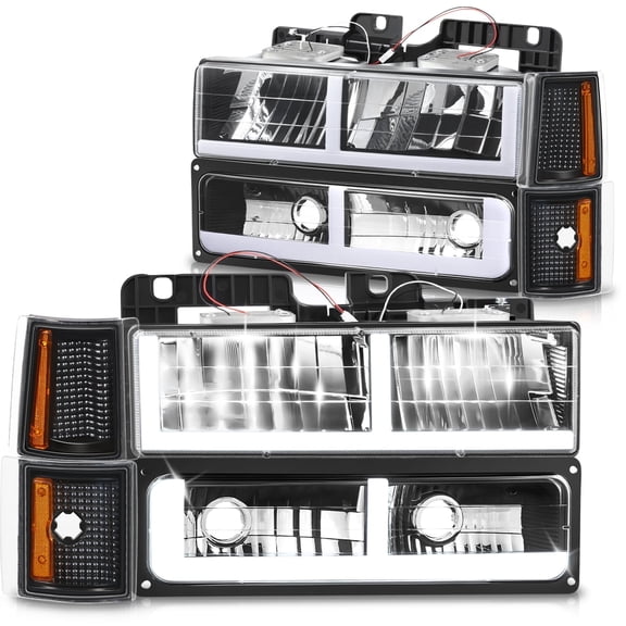 DNA Motoring  For 94-00 GMC C10 C/K 1500 LED DRL Headlights Bumper Corner Lamps Black 8pcs