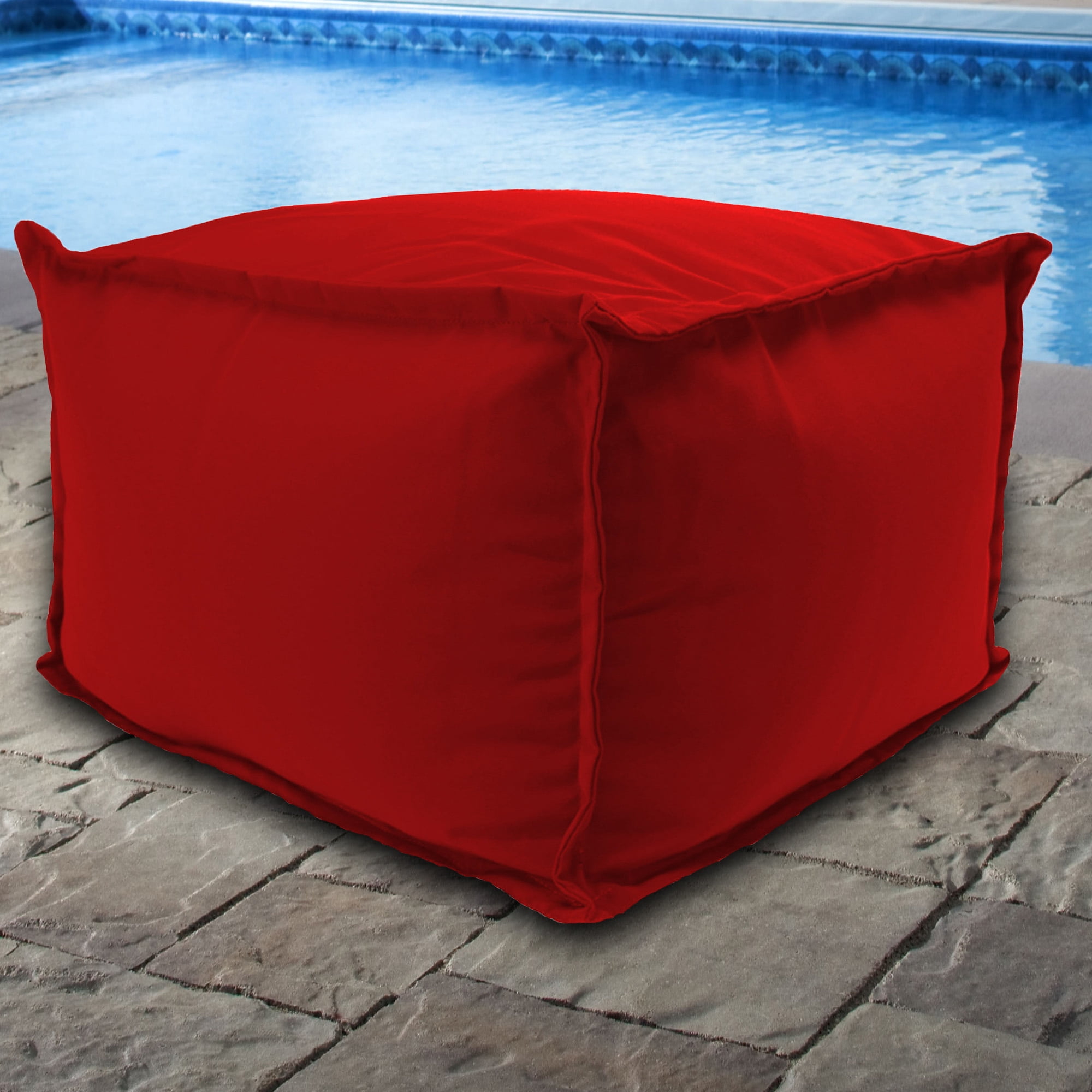 Jordan Manufacturing Sunbrella 23" x 25" Canvas Logo Red Solid Rectangular Outdoor Pouf Ottoman with Flange