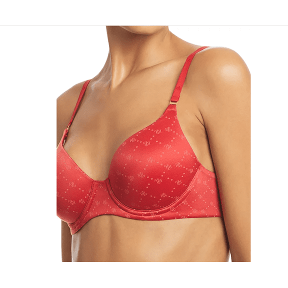 Lauren Ralph Lauren Comfort Collection Repeat-Logo T-shirt Bra, Red, 34C