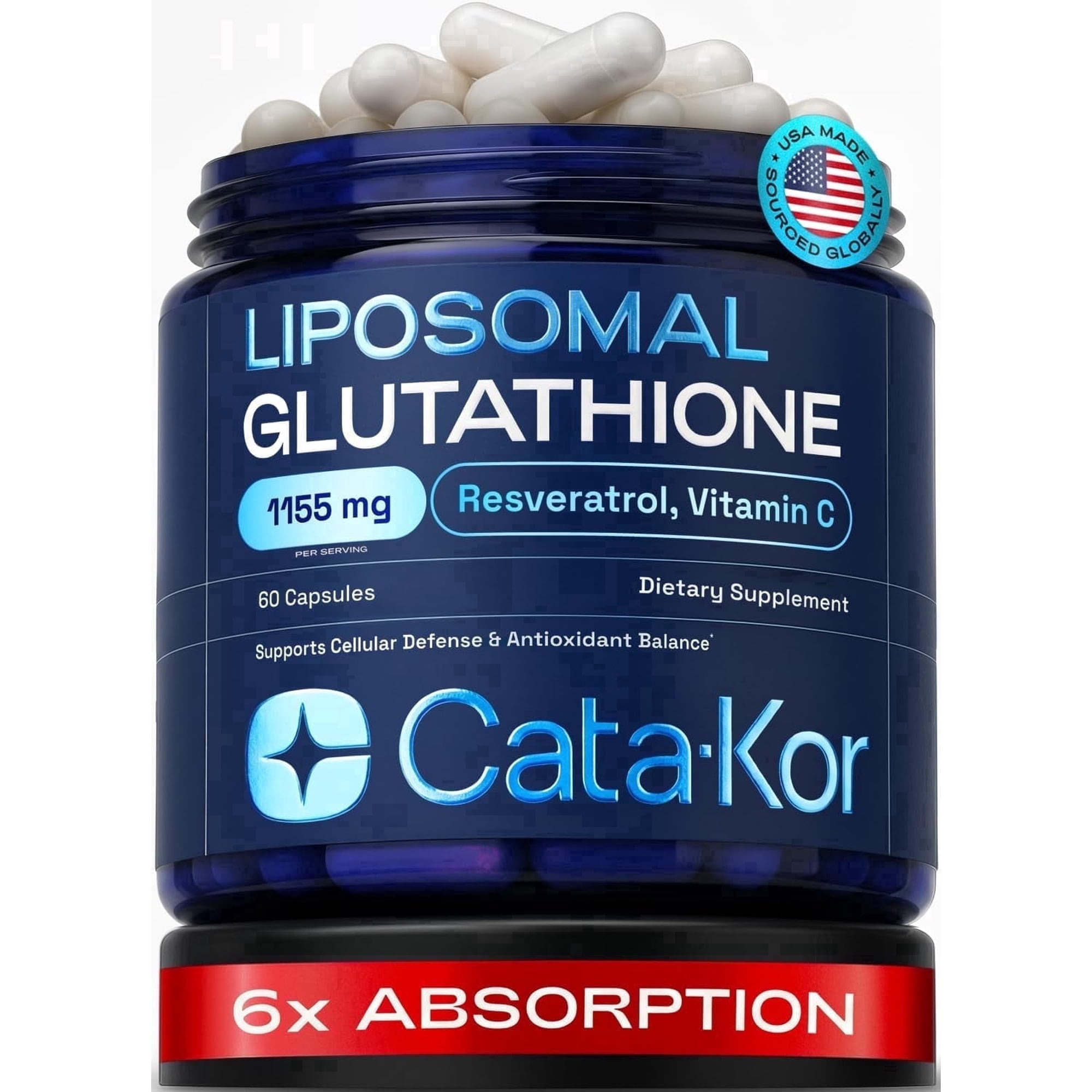 Cata-Kor Liposomal Glutathione – Ultra High Absorption with Resveratrol, Vitamin C, Selenium & Vitamin B2 – Antioxidant Support for Immune Support & Healthy Aging