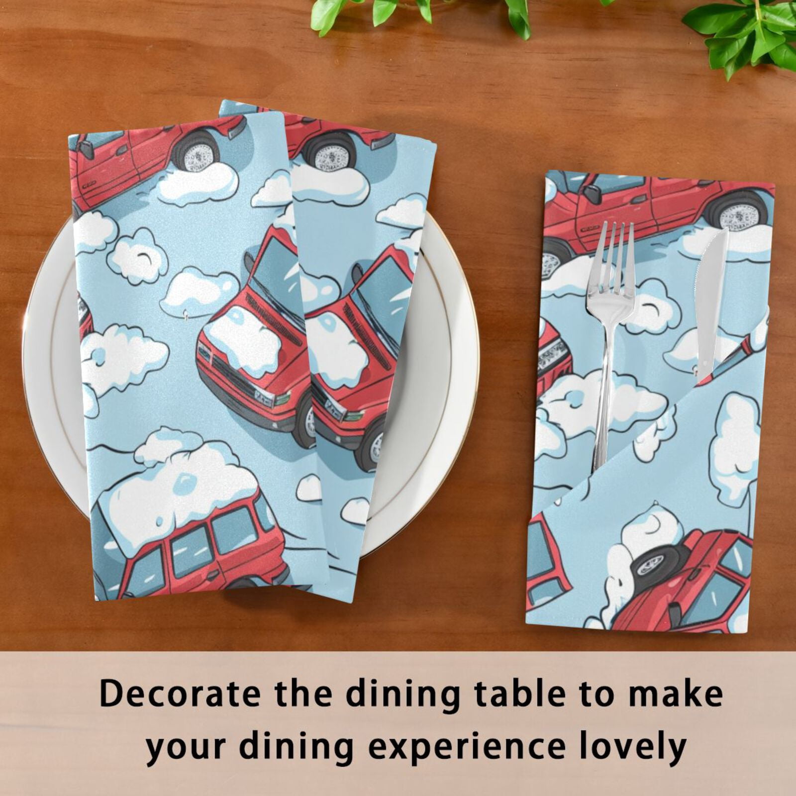 JSTEL Snow Cars Cloth Napkins Set of 6, 20x20 Inch Washable and Reusable Napkin for Decoupage Dinner Party Everyday Use