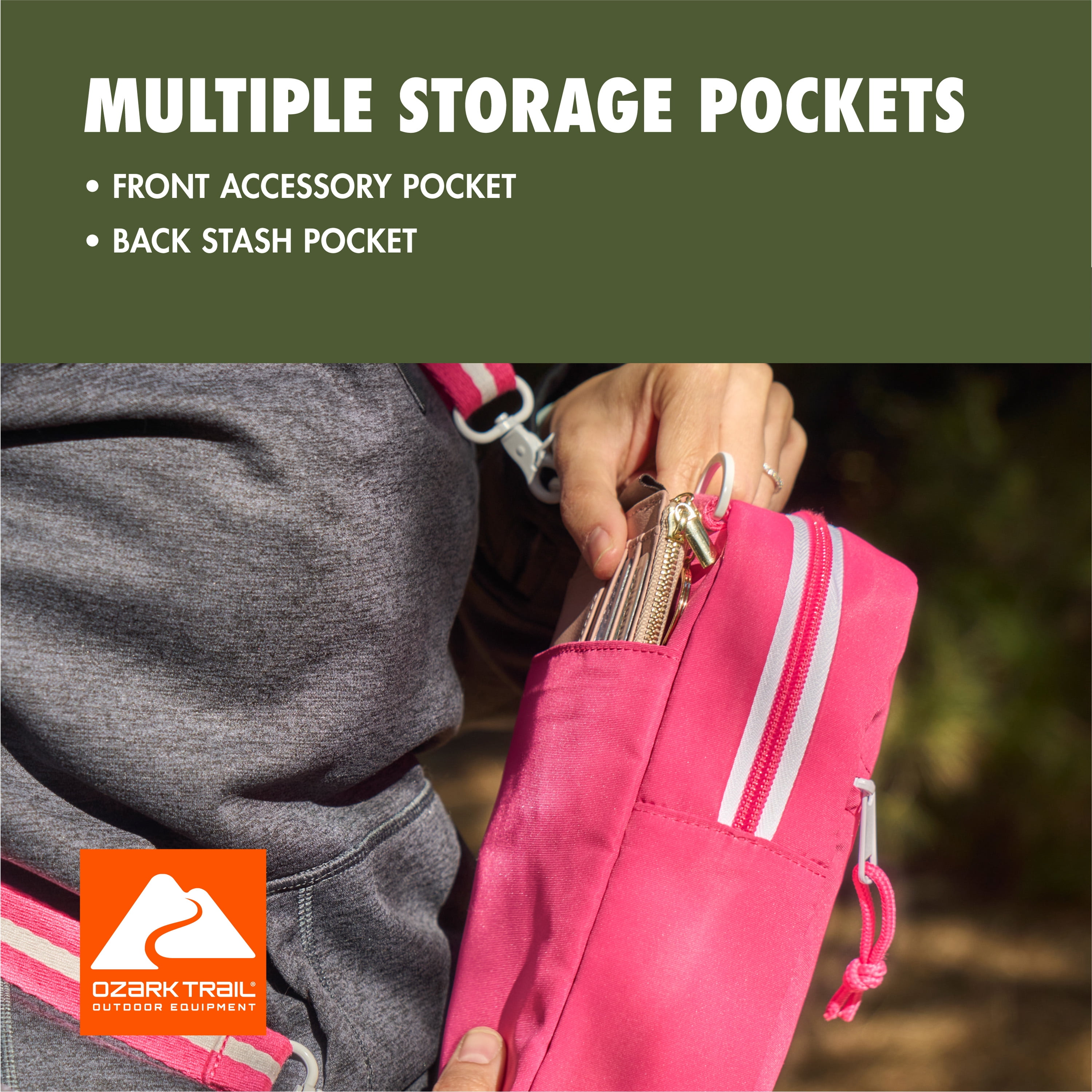 Ozark Trail Unisex Teen Lightweight Polyester Shoulder Bag, Kit Crossbody Fuchsia Solid Print