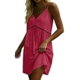 thumbnail image 6 of Afuyipoi Womens 100% Cotton V-Neck Spaghetti Strap Dress, Deep V-Neck Lace Waist A-Line Midi Dress, Soft Breathable Loose Casual Summer Beach Dress For Women Red Size L, 6 of 9