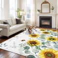 thumbnail image 3 of Rectangle Area Rug 6x9ft,Watercolor Sunflower Green Eucalyptus Leaves Washable Carpet Non-Slip Runner Accent Rugs Indoor Floor Mat for Bedroom Living Room Decor,Farm Plant on White, 3 of 9