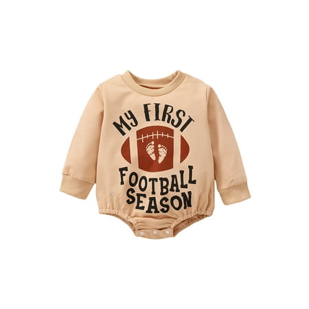 

xingqing 0-18M Toddler Baby Boy Girl Football Season Romper Long Sleeve Rugby Letters Print Onesie Bodysuit Fall Winter Outfit Apricot My Frist 6-12 Months