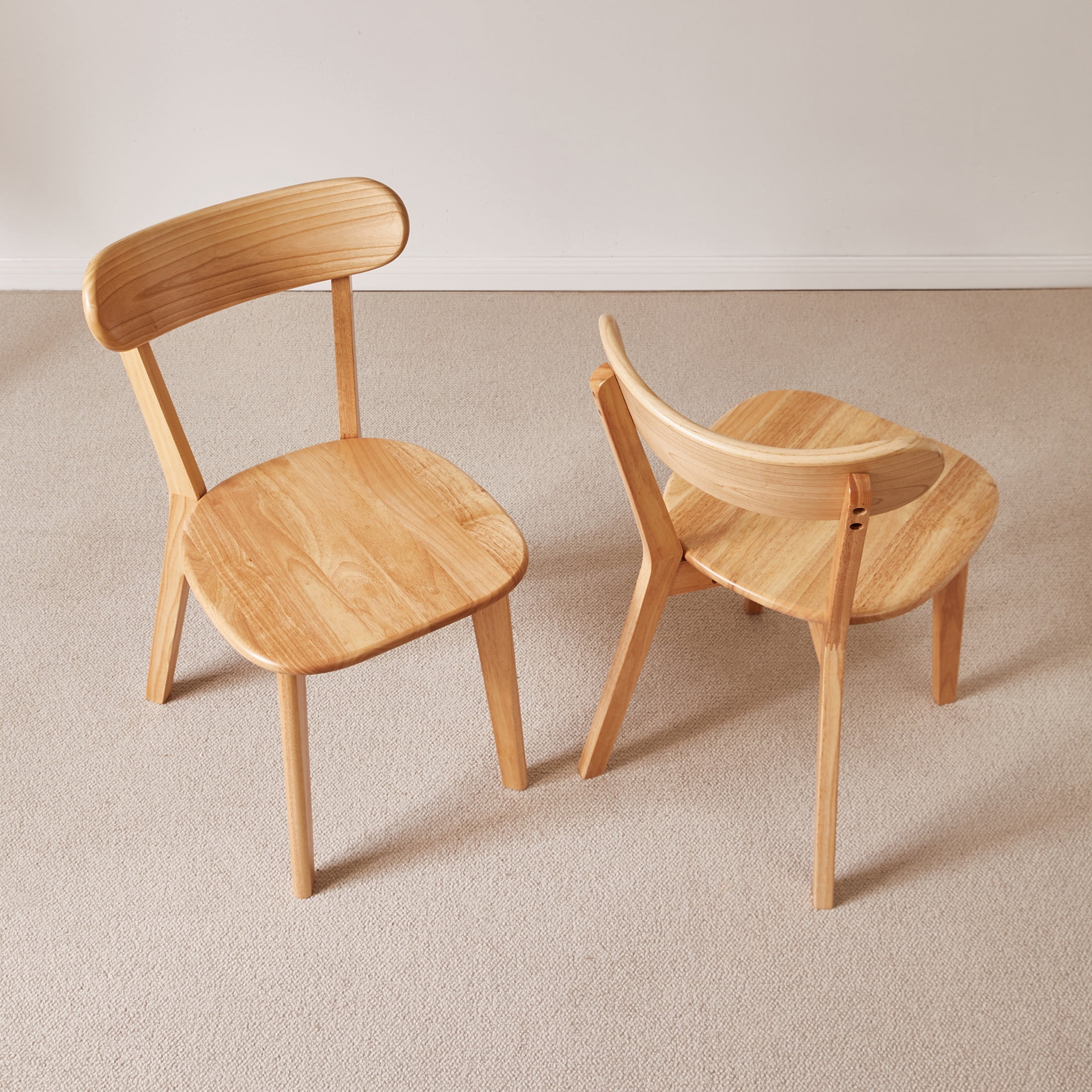 Noble House Set of 2 Solid Rubberwood Dining Chairs, Curved Backrest, Natural