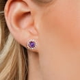 thumbnail image 3 of Gem Stone King 18K Rose Gold Plated Silver Purple Amethyst and Moissanite Stud Earrings (1.37 Cttw, Gemstone Birthstone, Round 5MM), 3 of 6