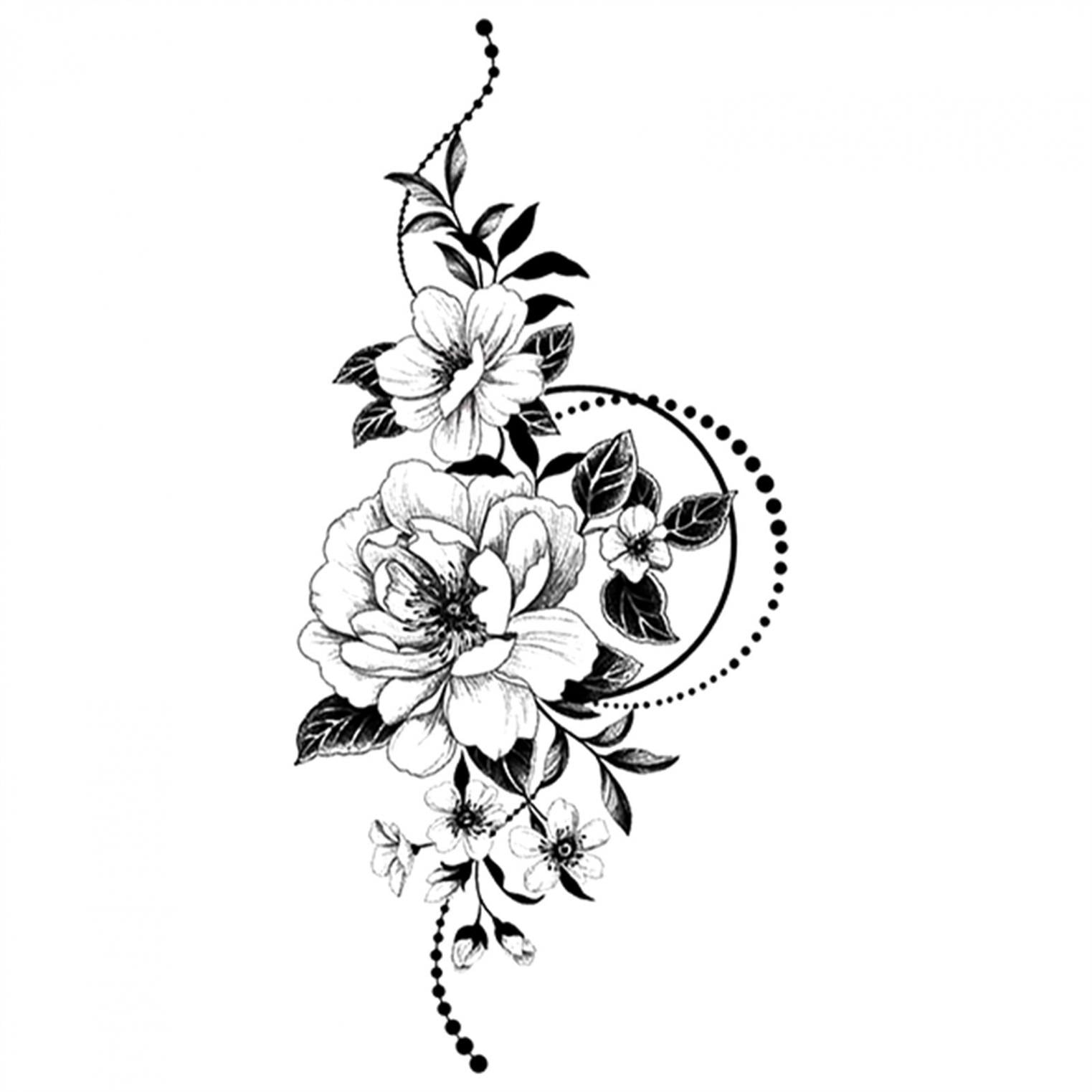 QISIWOLE 3D Realistic Large Black Flower Temporary Tattoos For Women ...