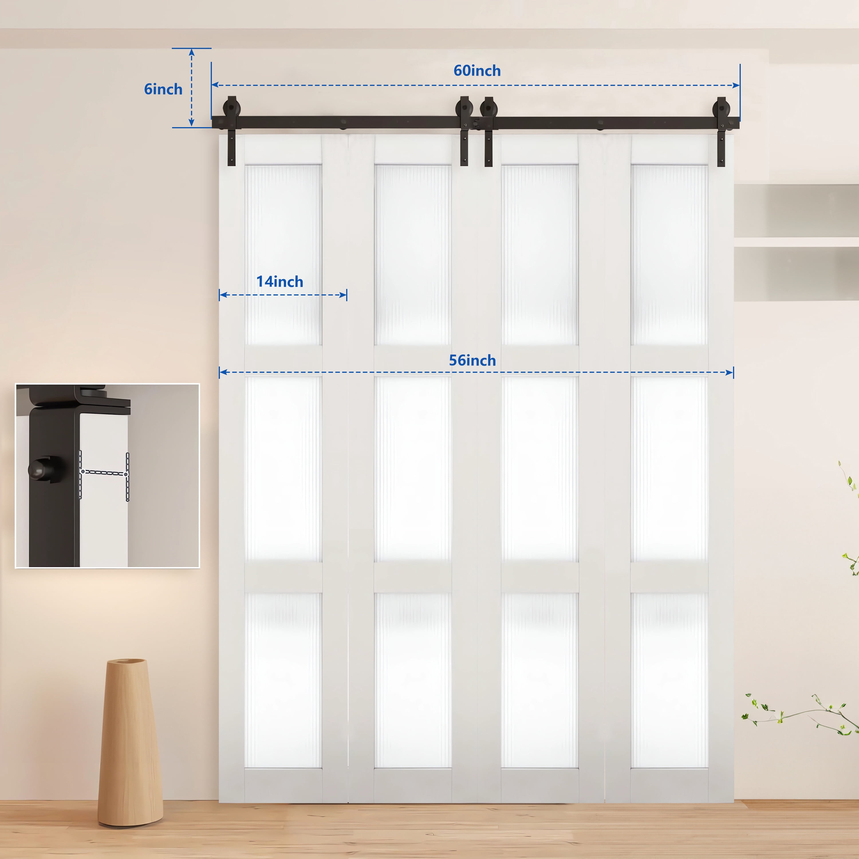 60" Bi-Folding Sliding Barn Door Hardware Kit for 4 Doors,Smoothly&Quietly,Black Track J Shape Roller