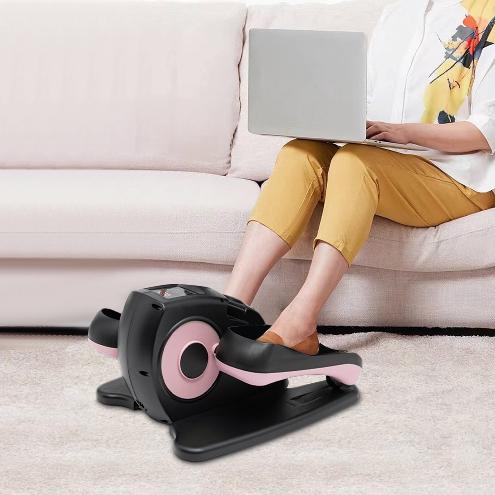 ToppiJoy 60W Under Desk Elliptical Machine,Electric Ellipse Leg Exerciser with Remote Control and LCD Screen, Portable Seated Pedal Exerciser for Home, Gym, Hospital(Pink)