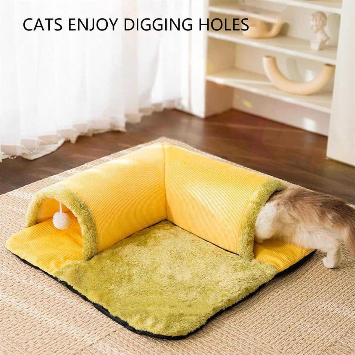 Cat Tunnel Bed,Cat Tunnel Bed for Indoor Cats,2 in 1 Cat Bed Play Tunnel Cats Play Mat,Hanging Toy Balls,Cats Activity Center,Detachable & Washable, Great Gift for Small Pets