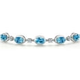 thumbnail image 3 of Gem Stone King 925 Sterling Silver Swiss Blue Topaz, Lab Grown Diamond Bracelet for Women | 5.40 Cttw | Gemstone November Birthstone | Oval 7X5MM | Fully Adjustable 9 inch, 3 of 6