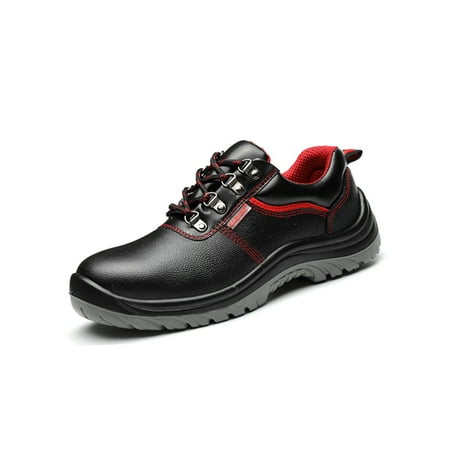 

SIMANLAN Unisex Work Shoes Steel Toe Industrial Boots Heavy Duty Safety Boot Working Comfort Construction Lace Up Red-Leather 5