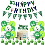 45PCS Golf Party PriNst Supplies with Happy Banner Golf Themed Cake Topper and Cupcake Toppers 12-inch Latex Balloons with Golfing Patterns and Golf Pennant for Golf Themed Party Decorations