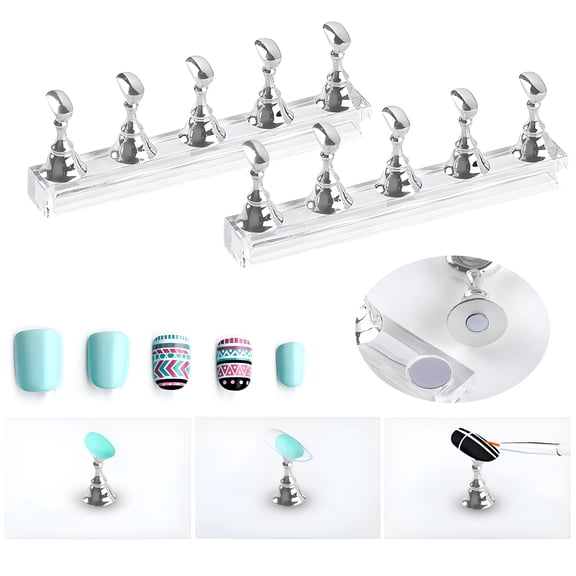 ACDANC Nail Tools 2 Sets Acrylic Nail Display Stand Nail Tip Practice Holder Magnetic Nail Practice Stand Fingernail Diy Nail Art Stand Nail Stands for Nail Art