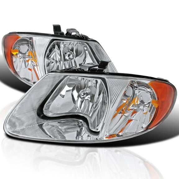 Spec-D Tuning Chrome Headlights   Amber Reflector Compatible with 2001-2007 Dodge Grand Caravan, Chrysler Town & Country, L R Pair Head Light Lamp Assembly