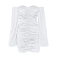 thumbnail image 6 of Women's Lantern Long Sleeve Tight Dress Ruched Off the Shoulder Elegant Mini Dresses Club Cocktail Dress, 6 of 6
