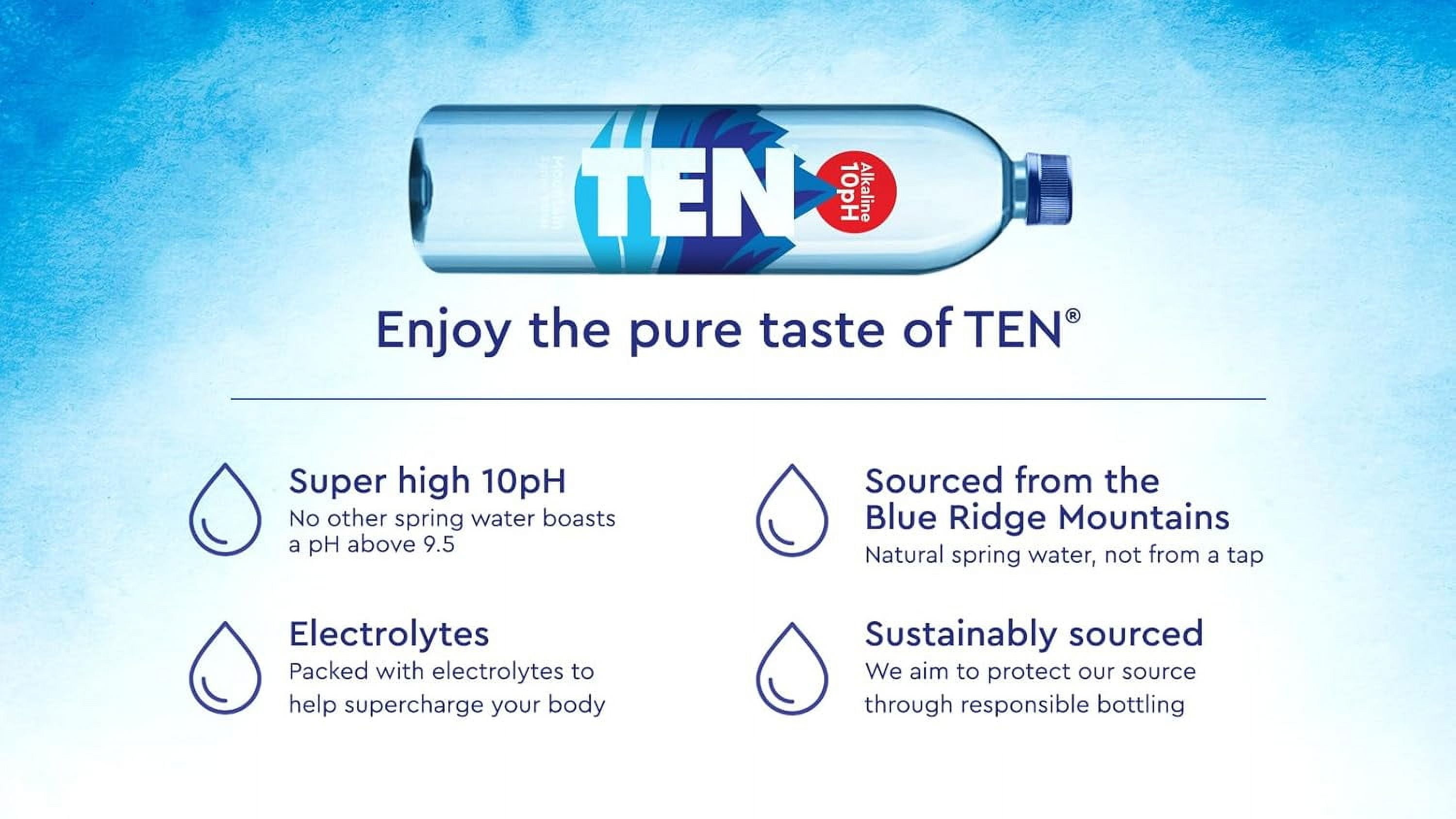 TEN Alkaline Spring Water, 16.9 fl oz, 24 Pack Plastic Bottles