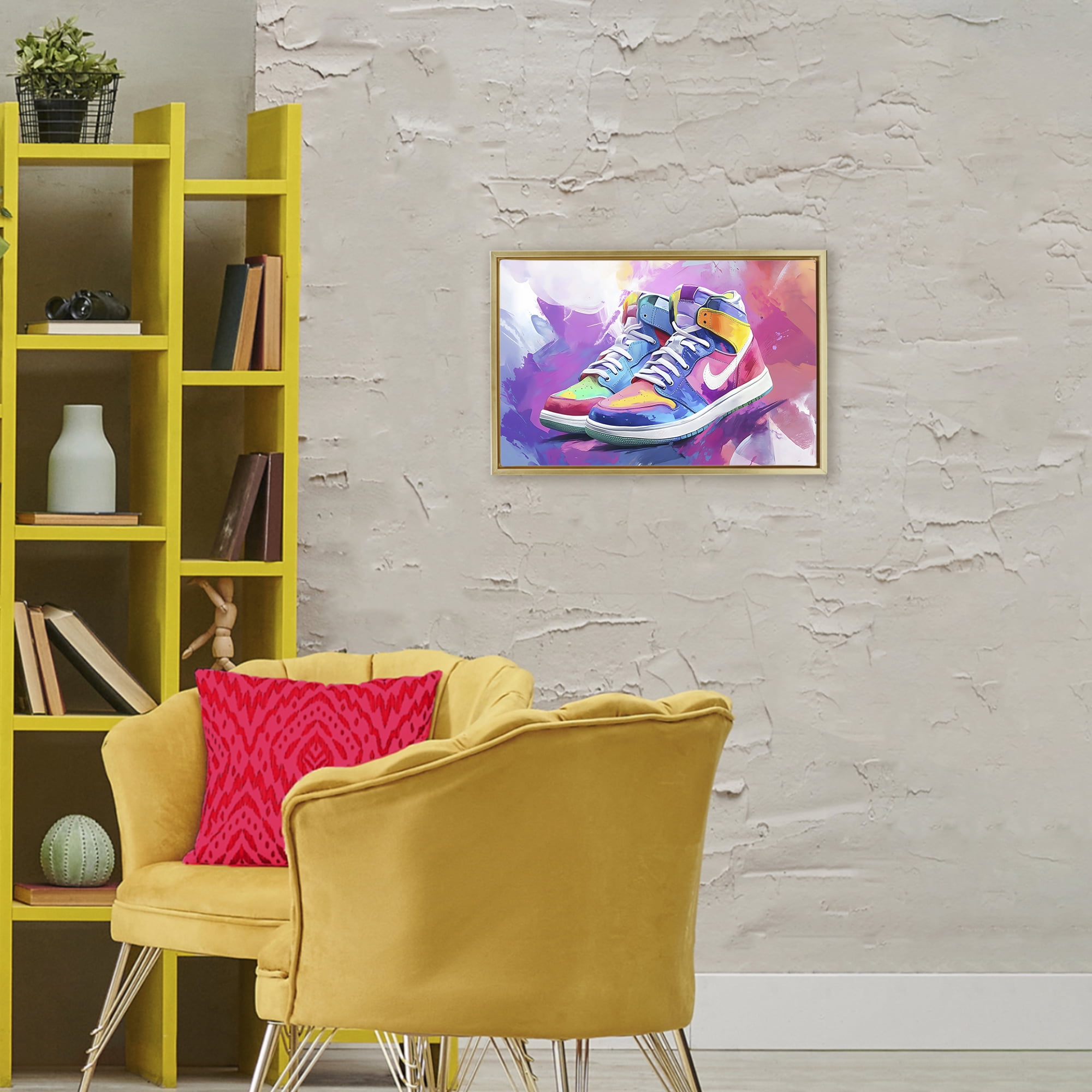 Stupell Industries Stylish Vintage Sneakers Gold Framed Floater Canvas Wall Art, design by Creative Studio